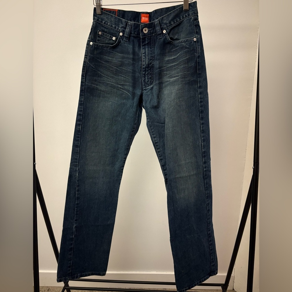 Hugo Boss Orange Label Men’s Denim Jeans Regular Fit Wide Leg Indigo Blue 30/34